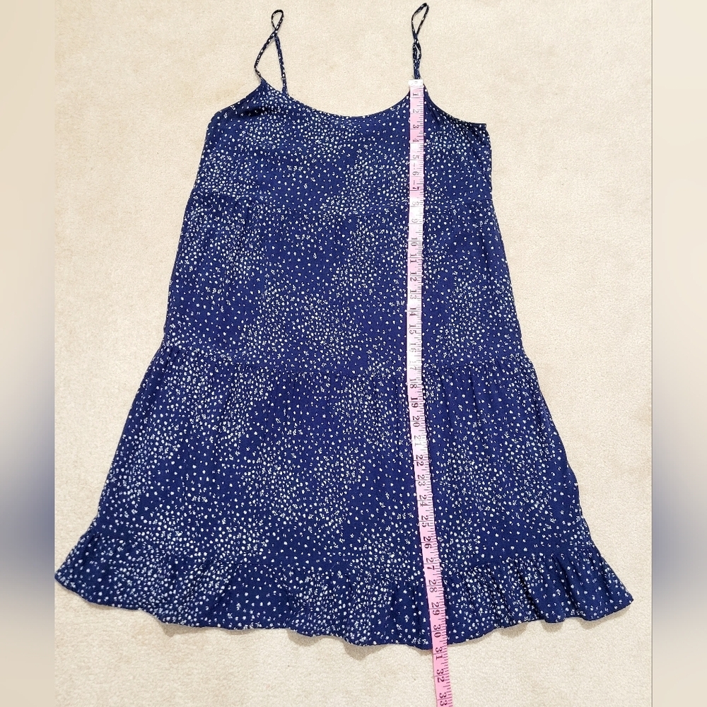 Pink Rose Navy Blue Floral Ruffle Hem Mini Dress Size Medium Boho Summer Tank - Picture 11 of 11